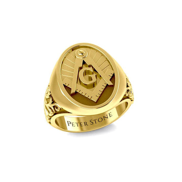 Masonic Solid Gold Signet Men Ring GRI1970 - Jewelry